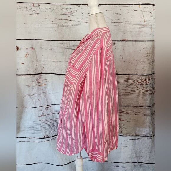 Boden Striped Linen Button Down Top Size 14L - Picture 4 of 6